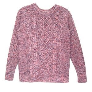 GAP Double Cable Knit Crewneck Sweater Small Pink Marled Fisherman Cotton EUC